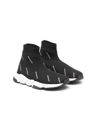 Balenciaga Speed Logo Sock Sneakers In Black