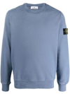 Stone Island Blue Crewneck Sweatshirt With Logo Patch In Cotton Man