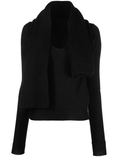 Mm6 Maison Margiela Black Scarf-collar Detail Jumper In Nero