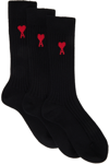 AMI ALEXANDRE MATTIUSSI THREE-PACK BLACK AMI DE CŒUR SOCKS