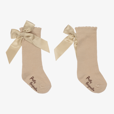 Pretty Originals Babies' Girls Long Beige Cotton Socks