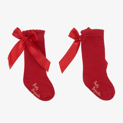Pretty Originals Babies' Girls Long Red Cotton Socks