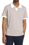 Theory Malden Stripe Stretch Pima Cotton Polo Shirt In Fossil Ivory
