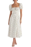 House Of Cb Tallulah Puffed-sleeve Woven Midi Dress In Garden Print