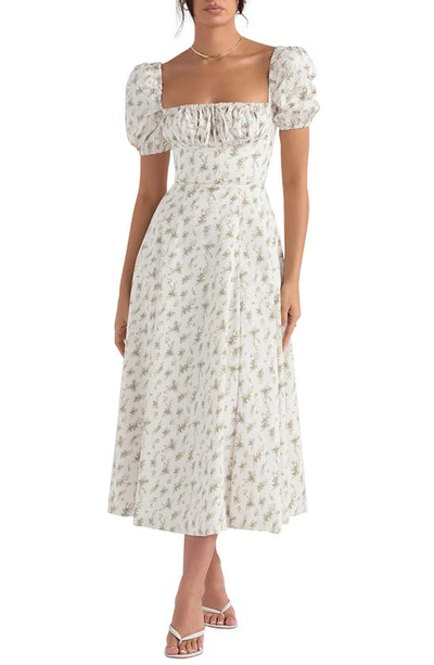 House Of Cb Tallulah Puffed-sleeve Woven Midi Dress In Garden Print