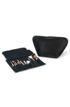 Kusshi Vacationer Leather Makeup Brush Organizer In Black Leather/ Pink