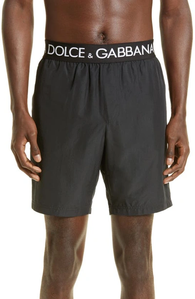Dolce & Gabbana Logo Swim Trunks In Black