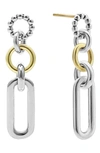 Lagos Sterling Silver And 18k Signature Caviar 3-part Circles And Oval Drop Earrings In Silver Gold