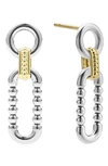 Lagos Sterling Silver And 18k Signature Caviar Circle And Oval Drop Earrings In Silver Gold