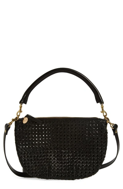 Clare V. Petit Moyen Messenger in Black & Cream Woven Check