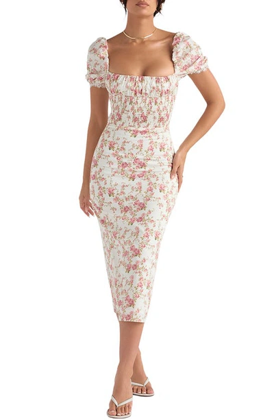 House Of Cb Bellucci Floral-print Cotton-blend Midi Dress In Rose Print