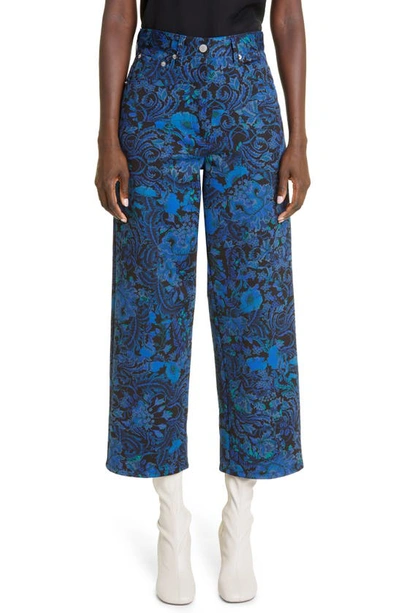 Dries Van Noten Floral Wide Leg Trousers In Blue 504