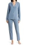 Eberjey Gisele Slim Tuxedo 2-piece Pajama Set In Blue Shadow Blush