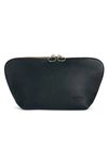 Kusshi Signature Leather Makeup Bag In Black Leather/ Pink