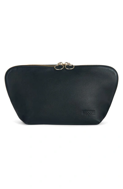 Kusshi Signature Leather Makeup Bag In Black Leather/ Pink