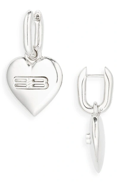 Balenciaga Bb Heart Ohrringe Aus Versilbertem Messing In Silver