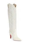 Christian Louboutin Santia Pointed Toe Knee High Boot In White/ Albatre