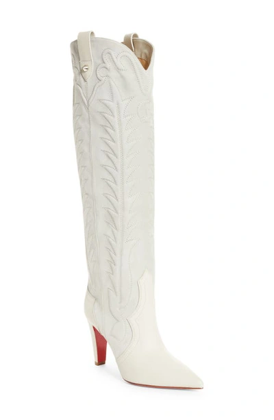 Christian Louboutin Santia Pointed Toe Knee High Boot In White/ Albatre