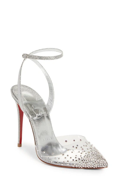 CHRISTIAN LOUBOUTIN SPIKAQUEEN CRYSTAL ANKLE STRAP PUMP