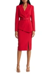 Tahari Asl Nested Belted Jacket And Skirt In Red