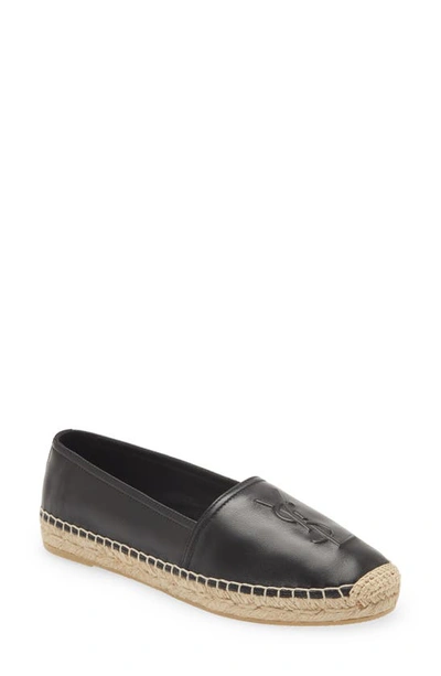 Saint Laurent Logo-embossed Leather Espadrilles In Black