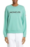 Moncler Logo Cotton-blend Jersey Sweatshirt In Mint Green