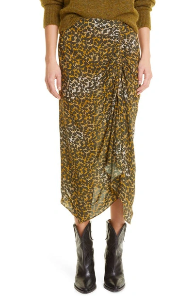 Isabel Marant Étoile Azaria Floral Print Ruched Handkerchief Hem Midi Skirt In Bronze