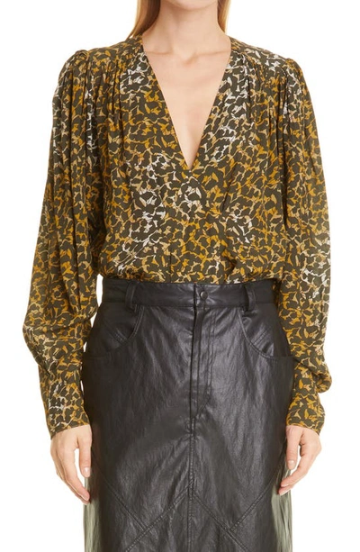 Isabel Marant Étoile Amirya V-neck Printed-blouse In Bronze