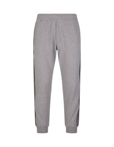 Alexander Mcqueen Man Grey Joggers With Logoed Bands In Pale Grey/mix