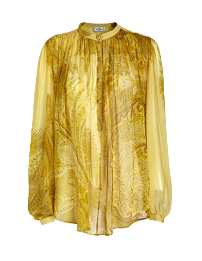 Etro Woman Yellow Silk Georgette Blouse With Paisley Print In Giallo