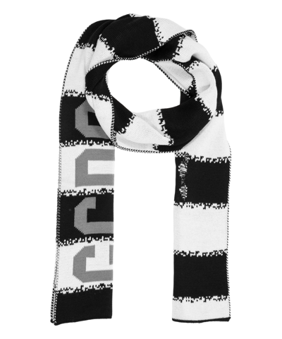 Gcds Embroidered-logo Striped Scarf In White