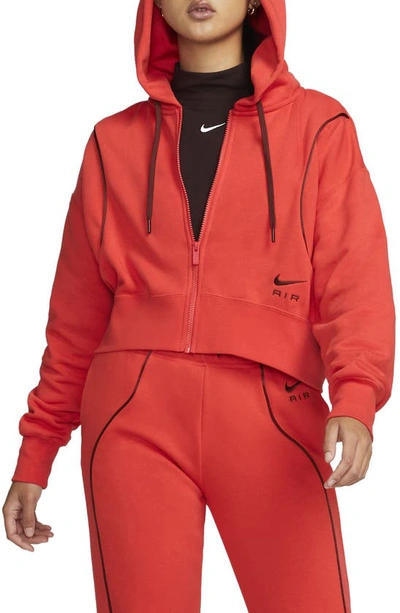 Nike Air Zip-up Crop Hoodie In Crimson/ Oxen Brown