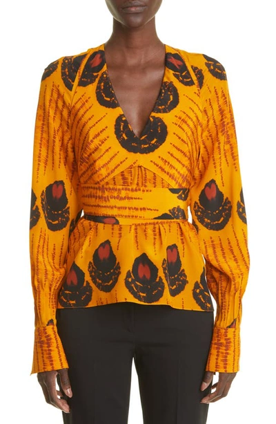 Altuzarra Dagur Teardrop Shibori Silk Blouse In Marmalade Teardrop