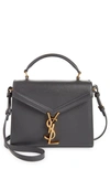 Saint Laurent Mini Cassandra Leather Top Handle Bag In 1112 Storm