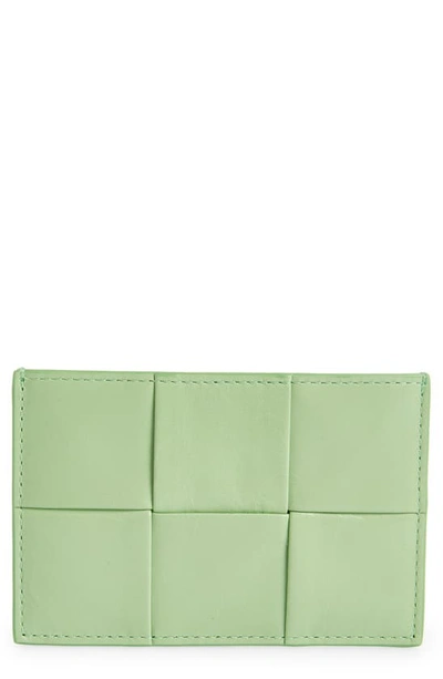 Bottega Veneta Intrecciato Leather Card Case In Green Ivory