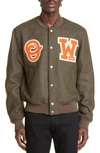 Off-white Ow Patch Varsity Bomber Jacket In Green Orange