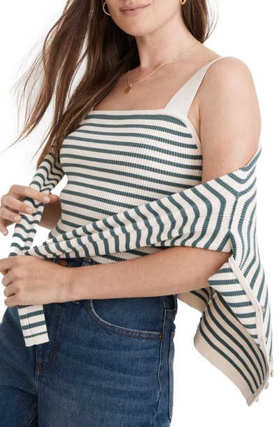 Madewell Dearing Stripe Square Neck Crop Sweater Tank In Antique Cream