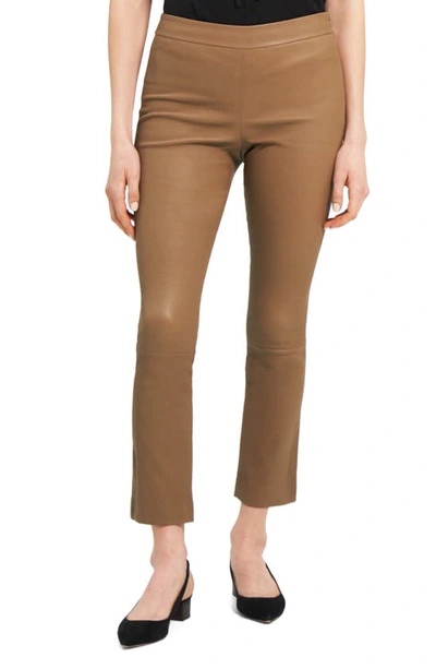 Theory Urban Leather Slim Kick Pants In Truffle