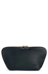 Kusshi Signature Leather Makeup Bag In Black Leather/ Red
