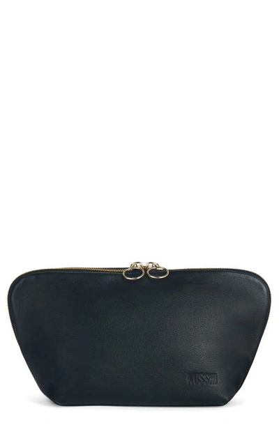 Kusshi Signature Leather Makeup Bag In Black Leather/ Red