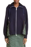 Sacai Ma-1 Side Gusset Sponge Hoodie In Navy