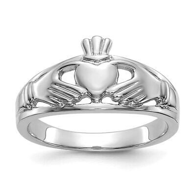 Pre-owned Wishing For Claudia 14k White Gold Polished Ladies Claddagh Ring Size 7