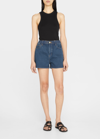 Still Here Ames Elastic Denim Shorts In High Tide