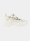 Simone Rocha Low Trek Beaded Round-toe Criss-cross Ballerina Sneakers In Ivory