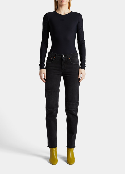 Mm6 Maison Margiela Contrast-stitch Long-sleeve Bodysuit In Black
