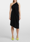 Jw Anderson One-shoulder Asymmetric Gathered Stretch-jersey Dress In Black
