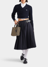 Prada Gabardine Pleated Midi Skirt In F0008 Bleu