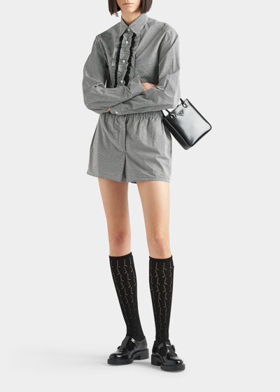 Prada Vichy Cotton Boxer Shorts In F0002 Nero ModeSens