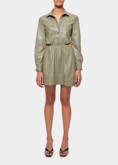 Simkhai Shaelyn Vegan Leather Mini Shirtdress In Olivine