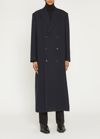 Quira Extra Long Double-breasted Wool Overcoat In Navy Blue